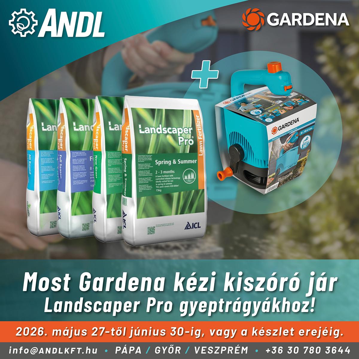 AJÁNDÉK Gardena kézi kiszóró jár több Landscaper Pro gyeptrágyához az ANDL Kft.-nél!